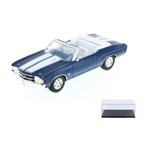 Diecast Car & Display Case Package - 1971 Chevy Chevelle SS454 Convertible, Blue - Welly 22089 - 1/24 Scale Diecast Model Toy Car w/Display Case