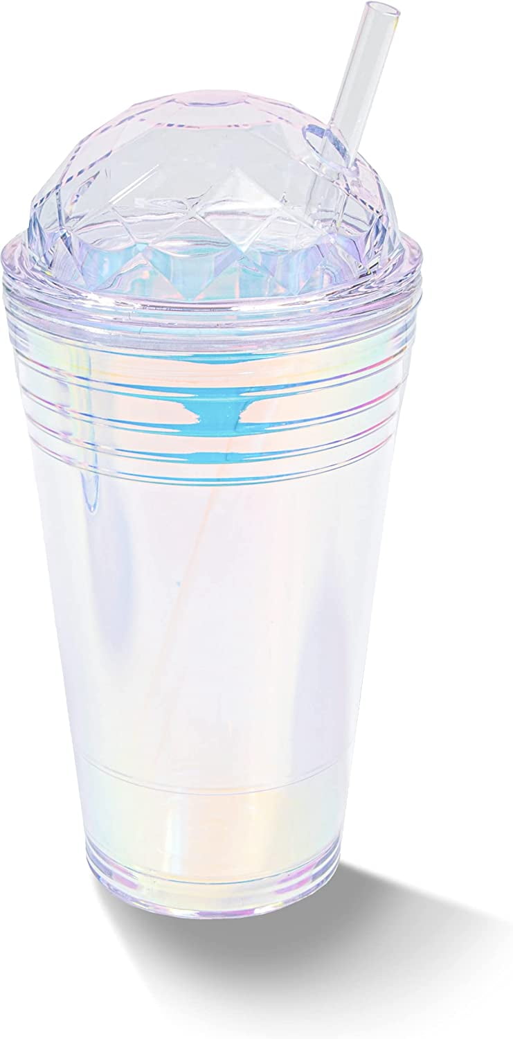 1pc Milk Tumbler With Dome Lid,Double Wall Plastic Drink Cup With