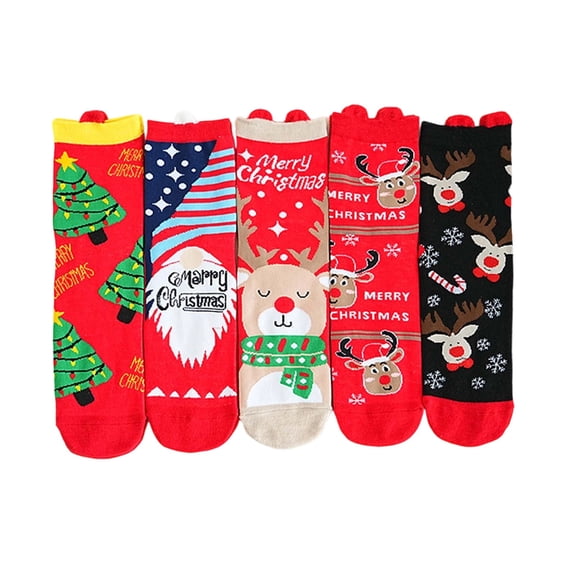 Babaley Unisex Christmas Socks Winter Santa Reindeer Cute Cartoon Socks 5 Pack Casual Holiday Party Lounge Socks