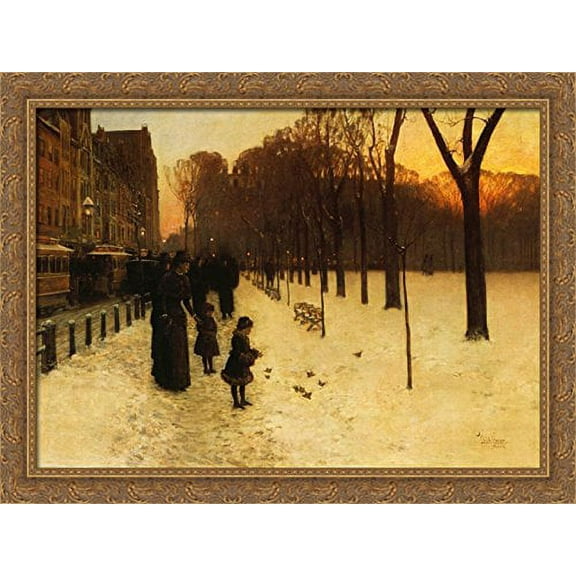 Boston Common at Twilight 38x28 Large Gold Ornate Wood Framed Canvas Art by Childe Hassam