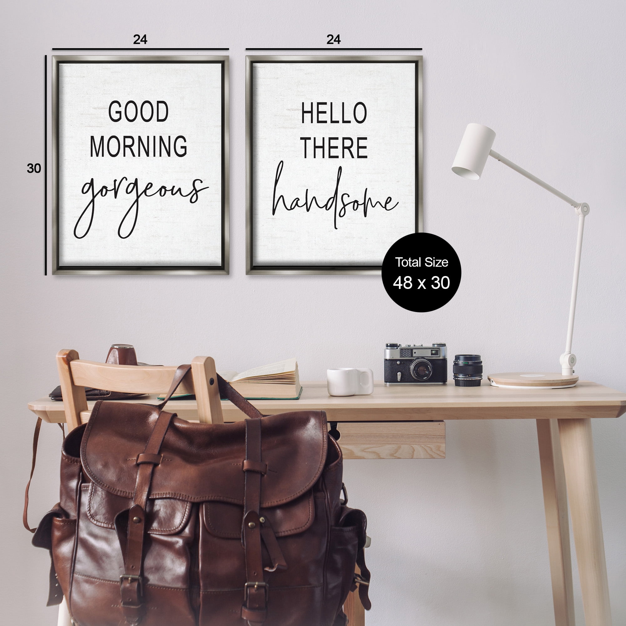Stupell Industries Gorgeous & Handsome Romantic Greetings Inspirational Painting Gray Floater Framed Canvas Art Print Wall Art, 25 x 31, Set of 2