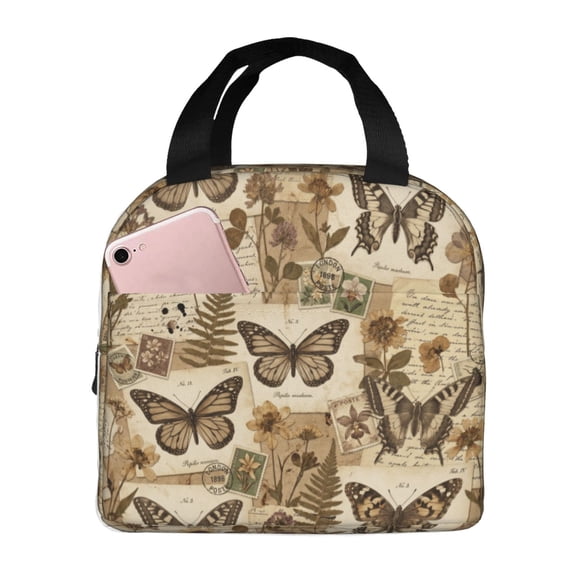 Butterfly Insulated Lunch Bag,Vintage Lightweight Lunch Box Portable Thermal Picnic Cool Bags ,Work,Office,Picnic,Camping