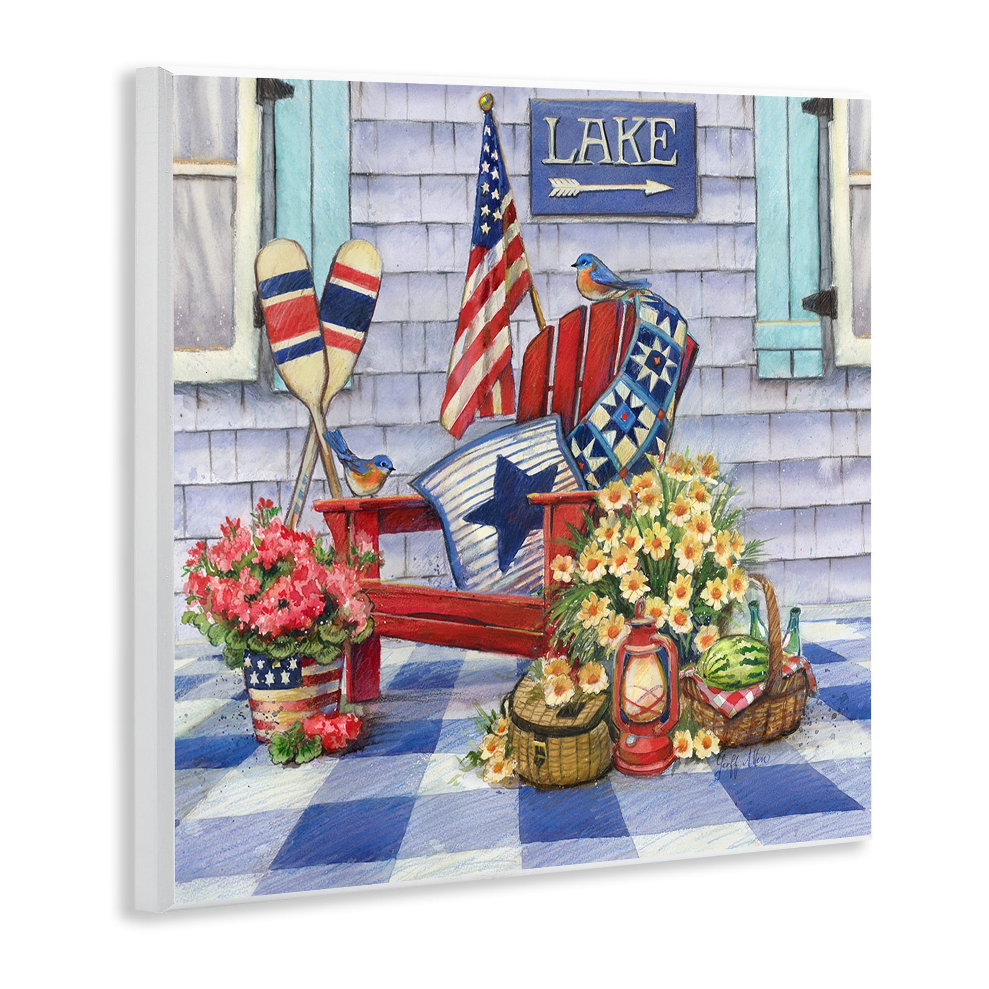 Stupell Industries Americana Porch View Patriotic Painting Unframed Art Print Wall Art, 12 x 12