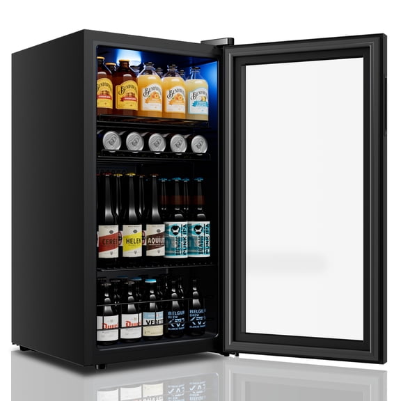 Yeego 121 Can Beverage Refrigerator, Mini Freestanding Beverage Fridge with Double Glass Door, 3.1cu.ft.
