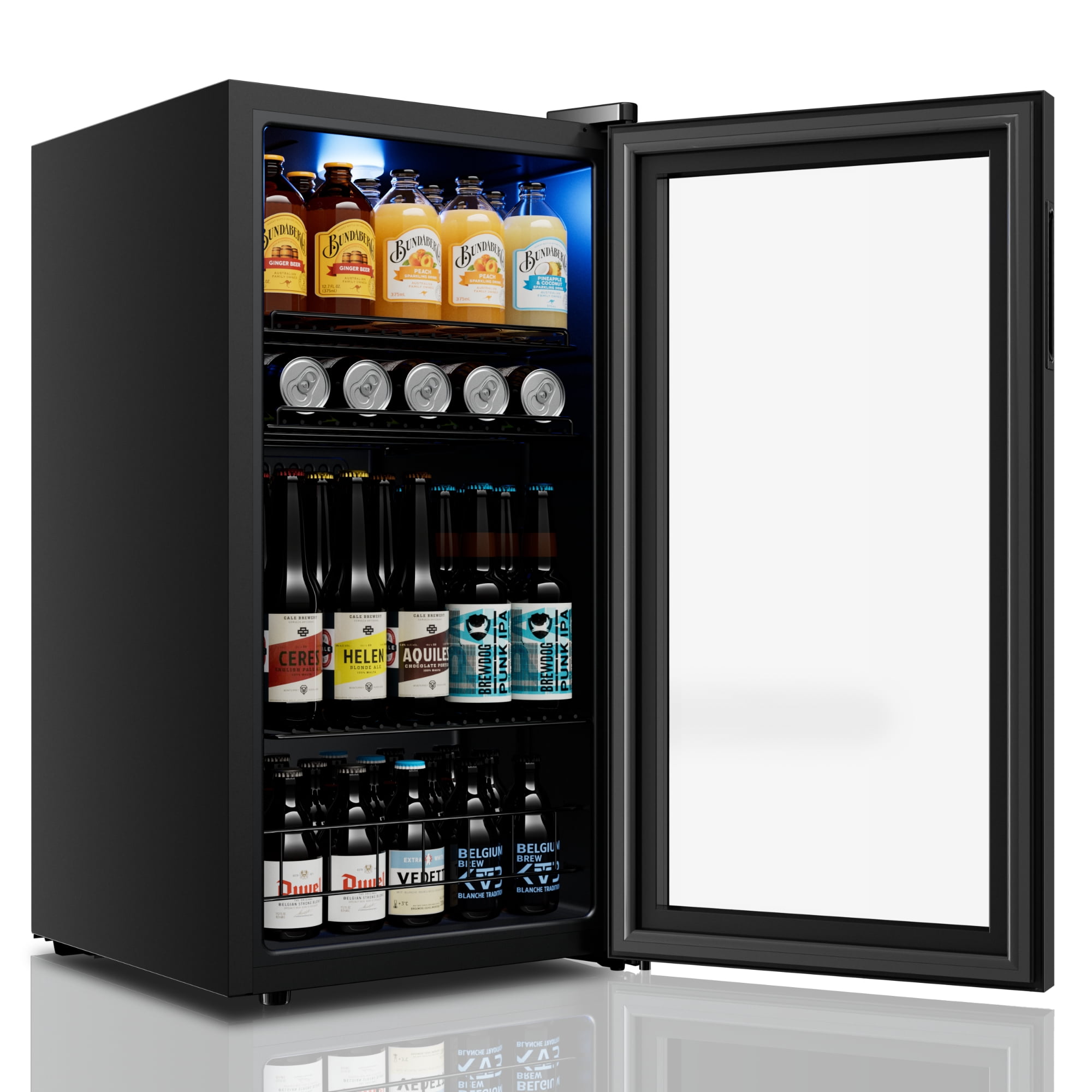 Yeego 121 Can Beverage Refrigerator, Mini Freestanding Beverage Fridge with Double Glass Door, 3.1cu.ft.