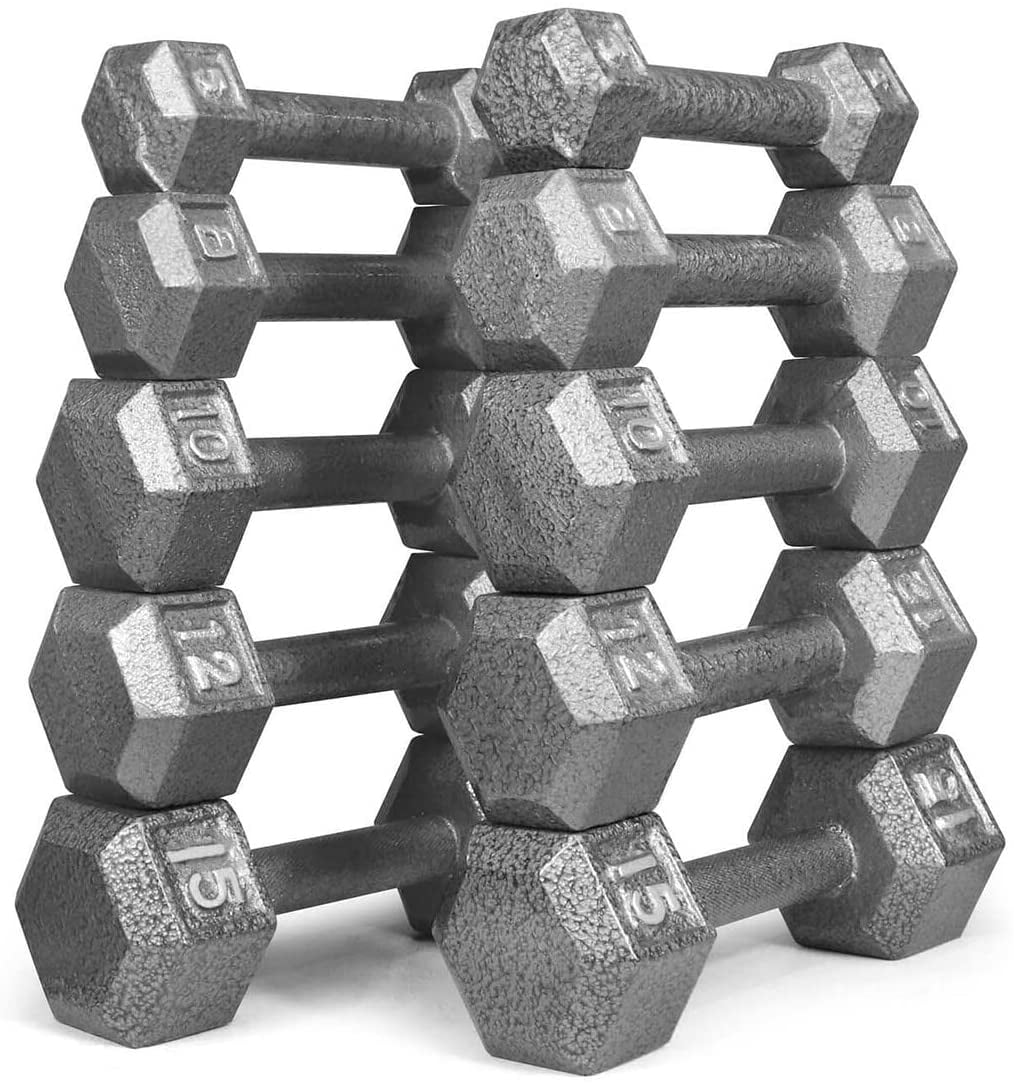 WF Athletic Supply Cast Iron Dumbbell Set, Solid Hexagon Grey Dumbbell