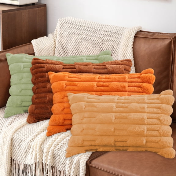 Kdkad Throw Pillow Covers 19.7×11.8 Inch, Velvet Soft Striped Farmhouse Boho Pillow Cover, Modern Decorative Cushion Pillow Case for Couch Sofa Bedroom Living Room