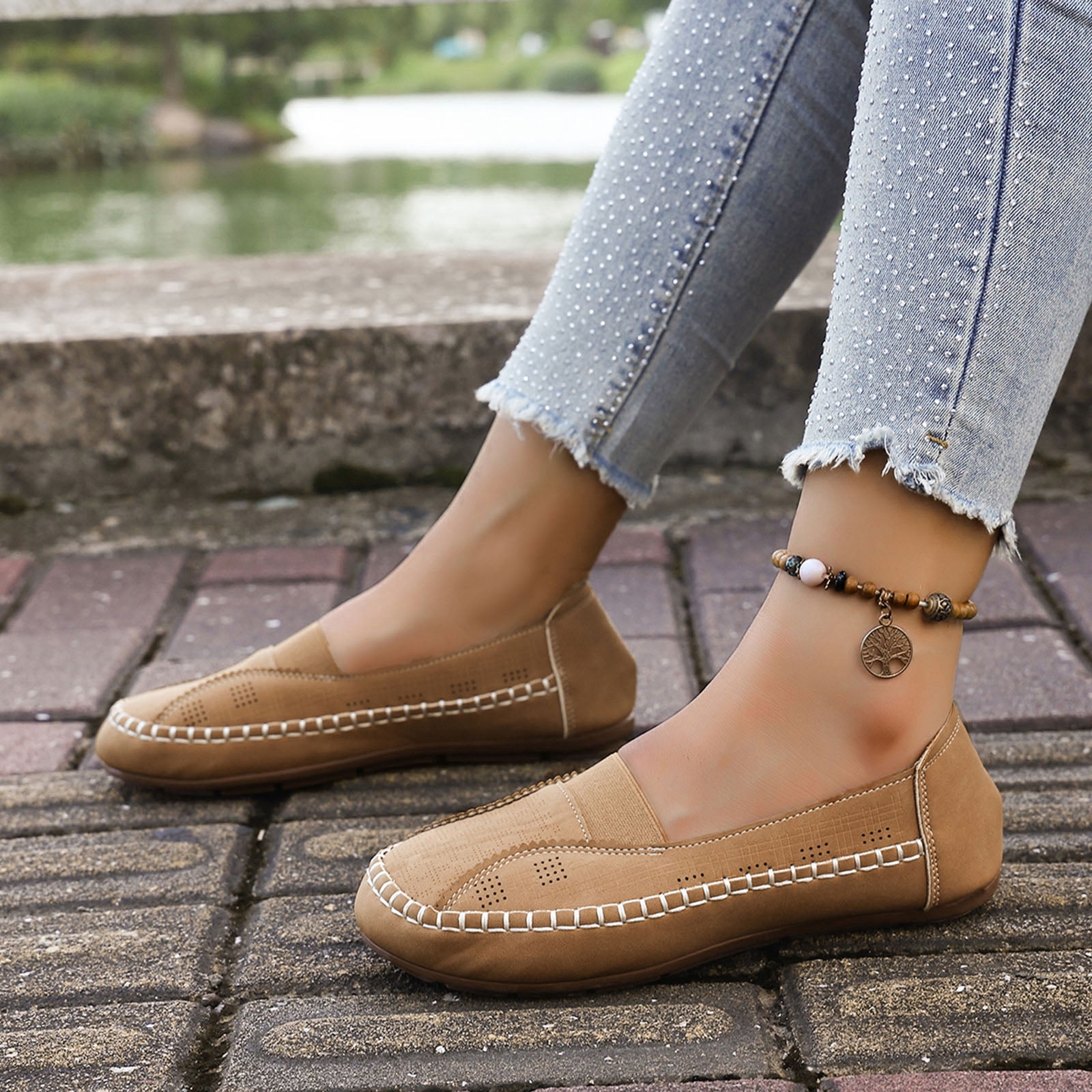 Chenyee Womens Casual Canvas Walking Shoes Comfortable Boat Loafers with Arch Support Slip On Sneakers