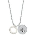 thumbnail image 1 of Delight Jewelry Silvertone Hammered Karma Ring Silvertone Script Initial Disc - E - Charm Necklace, 20"+3", 1 of 4