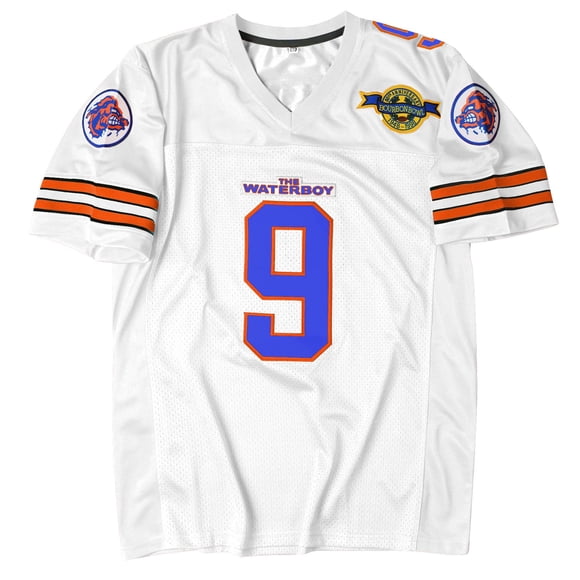 Camiseta de fútbol de los años 90 para fiesta Bobby Boucher #9 The Waterboy Sandler Camiseta de fútbol de la película del 50 aniversario (blanco pequeño)