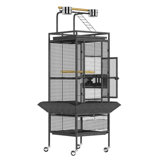 61" Large Parrot Cage, Rolling Caster Wheels, Large Bird Cage for Small Medium Parrots, Macaws, Cockatoos Sun Parakeet Green Cheek Conure Dove Lovebird Budgie Play Top with Stand
