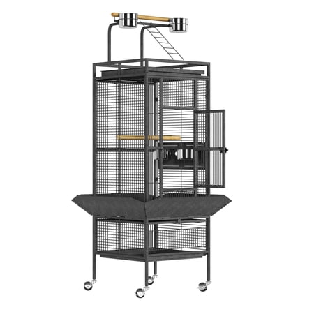61" Large Parrot Cage, Rolling Caster Wheels, Large Bird Cage for Small Medium Parrots, Macaws, Cockatoos Sun Parakeet Green Cheek Conure Dove Lovebird Budgie Play Top with Stand