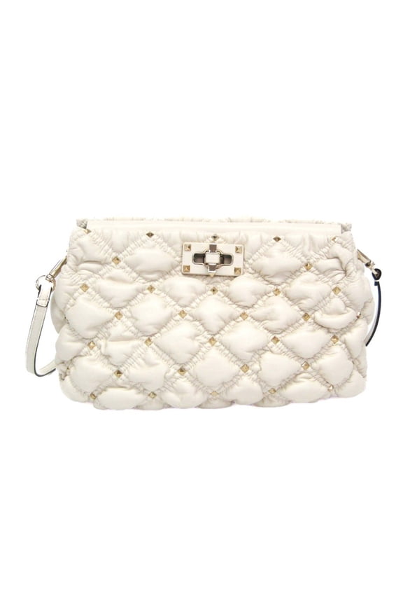 Pre-Owned Valentino Garavani Rockstud Spike Women's Leather Shoulder Bag White (Good)