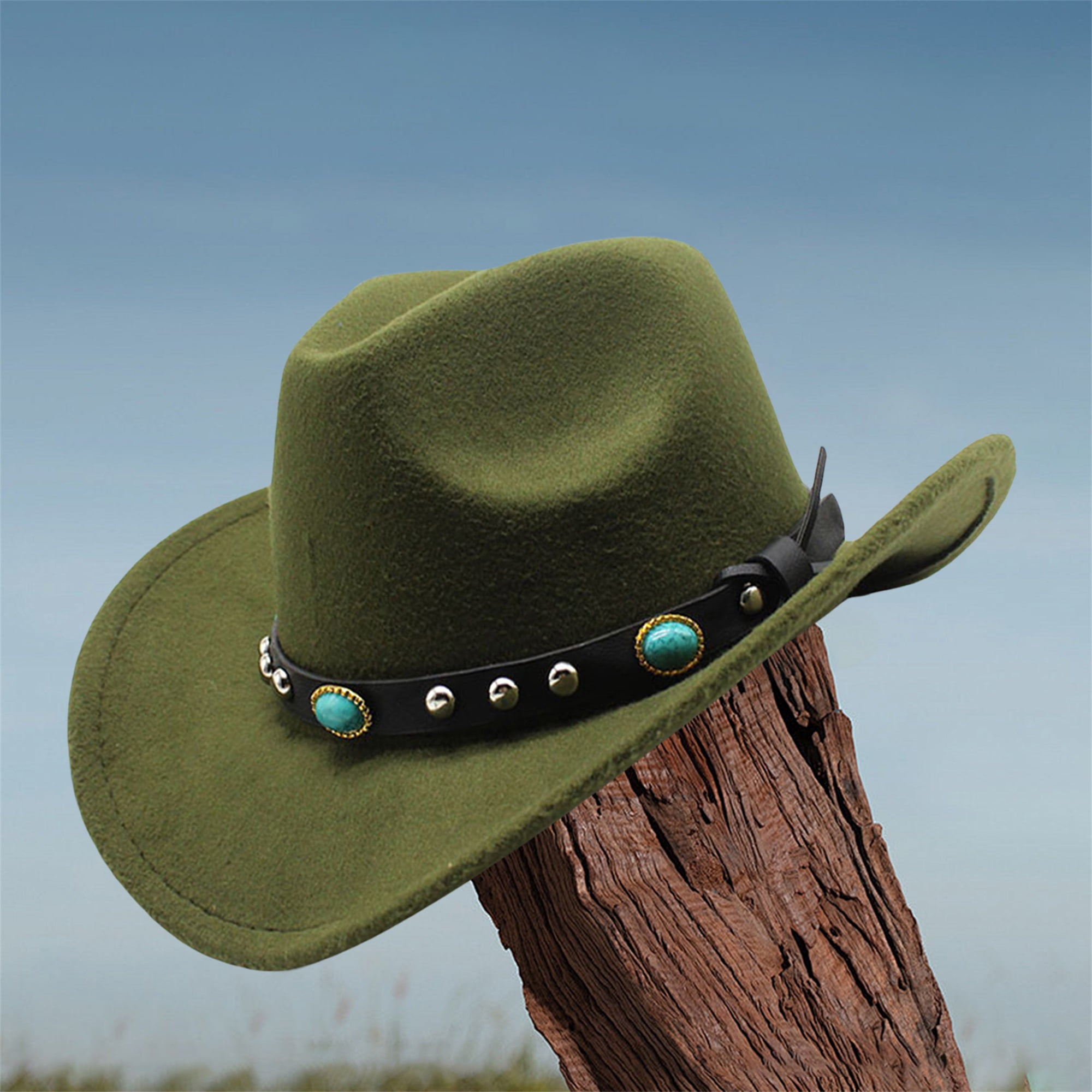 Hirigin Cowgirl Cowboy Hat Women Men Vintage Wide Brim 