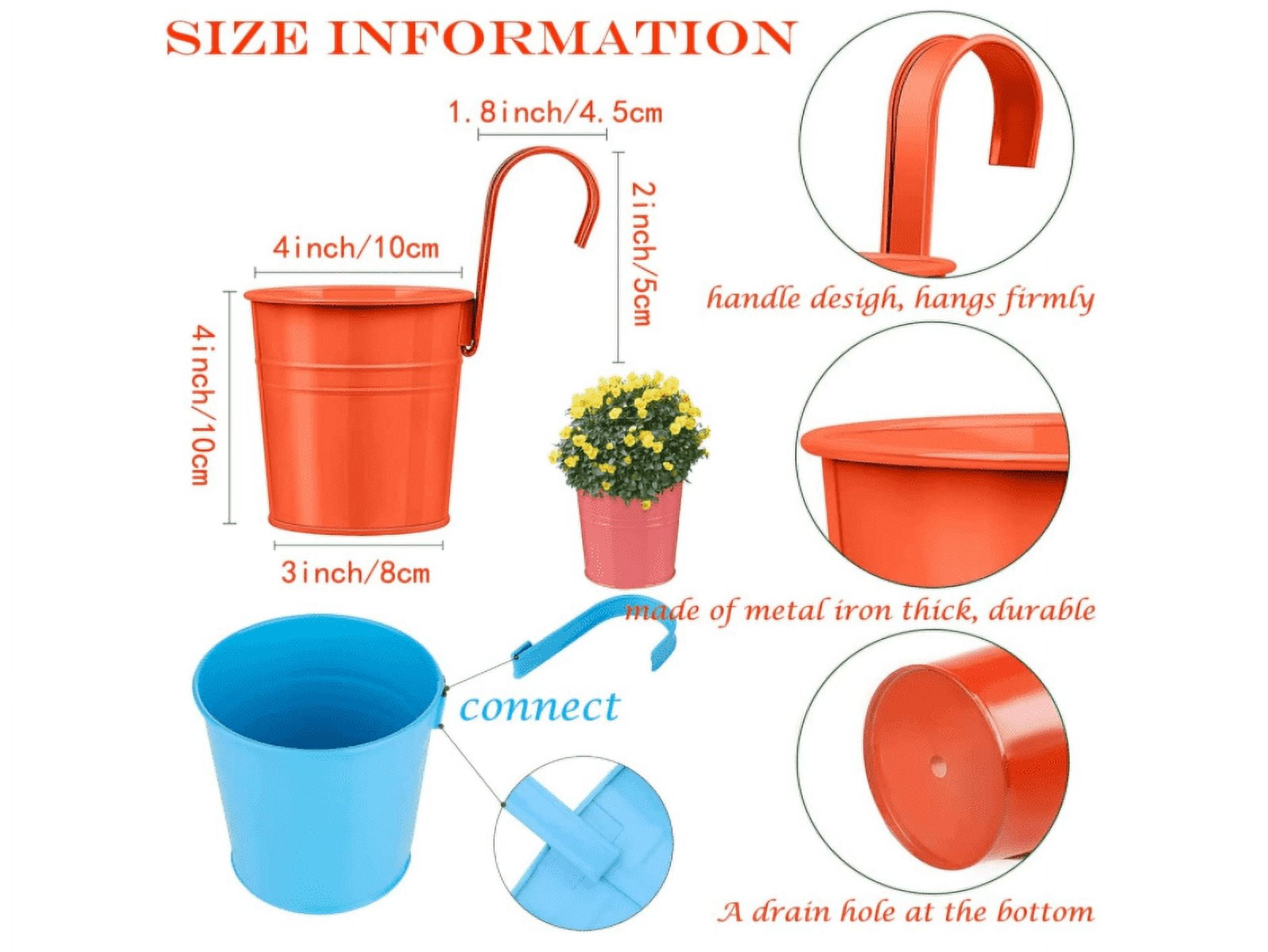10 Pcs 10cm Metal Hanging Plant Pots with Detachable Hook, Colored Fence Flower Pots Garden Hanging Planter Bucket Flower holder for Balcony Fence Railing Garden Home Décor,Random Color