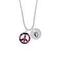 thumbnail image 2 of Delight Jewelry Silvertone Large Hot Pink Tiger Print Peace Sign Silvertone Script Initial Disc - O - Charm Necklace, 20"+3", 2 of 4