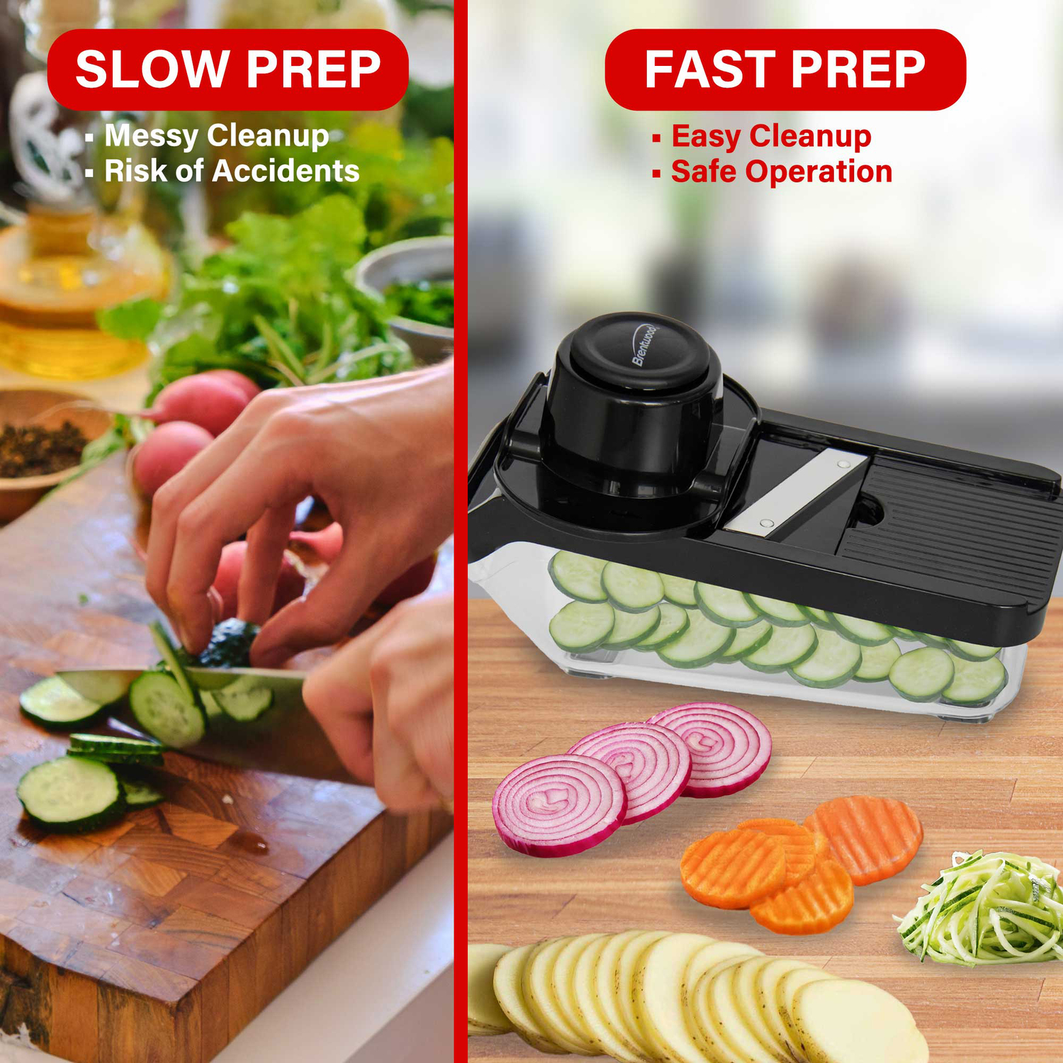 Brentwood Mandoline Slicer and Cheese Grater with 3.6-Cup Storage Container and 6 Interchangeable Stainless Steel Blades, Black, KA-5046BK