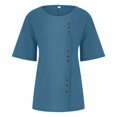 thumbnail image 4 of Camiseta SCZ de moda femenina casual cuello redondo vintage algodón y cáñamo manga corta azul oscuro 2XL, 4 of 5