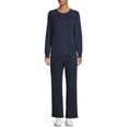 thumbnail image 3 of Time & Tru Women's Fleece Straight Leg Pants with Pockets, 3 of 5