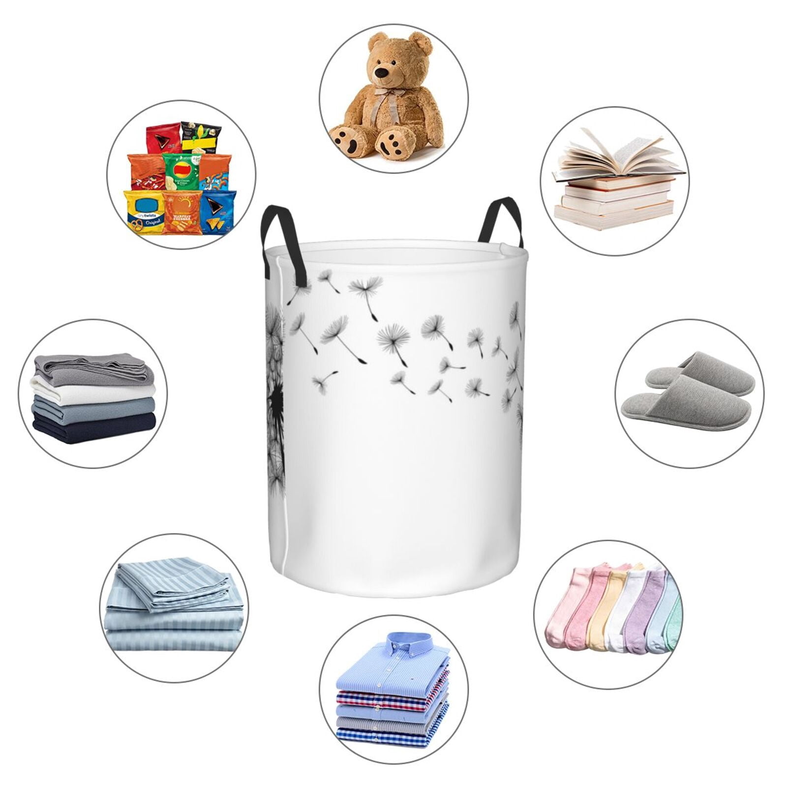 Large Laundry Basket with Handles - Dandelion Blowing In The Wind Kids Baby Dirty Clothes Laundry Hamper for Bedroom Aesthetic