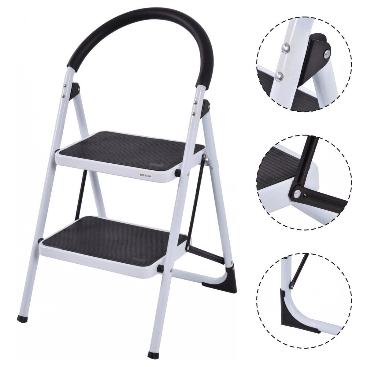Portable 2 Step Folding Ladder Metal Step Stool Anti-slip with Handle 330 Lbs US 