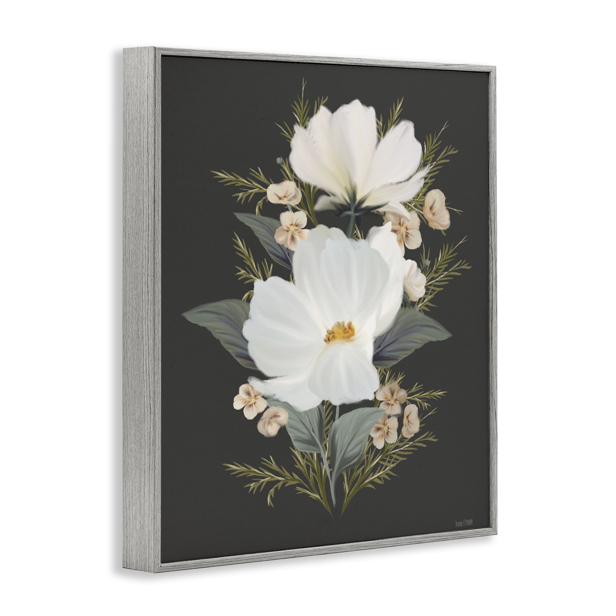 Stupell Industries Lace Cosmos Flowers Gray Framed Giclee Art, design by House Fenway