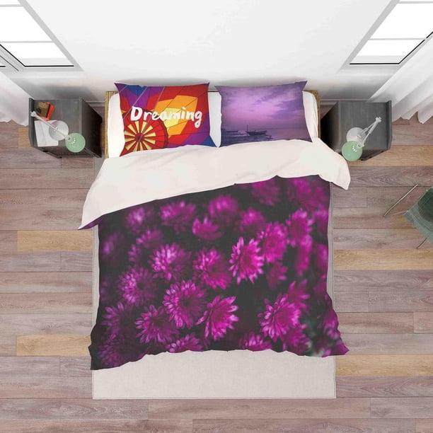 3D púrpura patrón floral funda de edredón juego de ropa de cama fundas de almohada 151