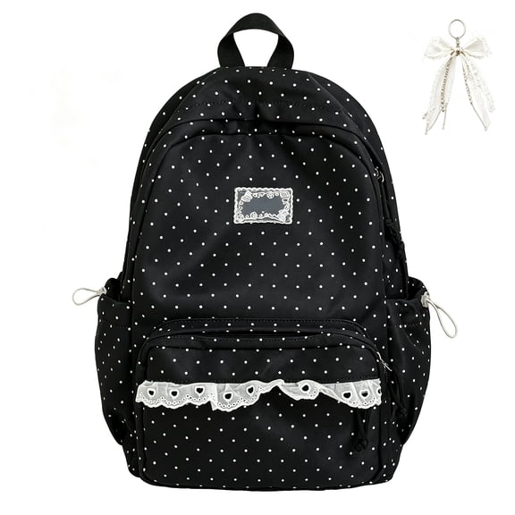 Polka Dot Backpack, Coquette Aesthetic Lace Laptop Daypack for Women, Cute Y2K Kawaii Lightweight Large Capacity Multi-Pocket Travel Bag
