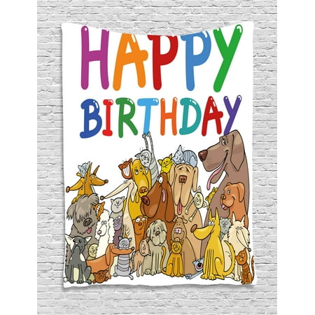 Dog Themed Bedrooms Birthday Decorations for Kids Tapestry, Cartoon Streets Dogs Cats Animals Party Themed Quote Print, Wall Hanging for Bedroom Living Room Dorm Decor, 40W X 60L Inches, Multicolor, by Ambesonne ()