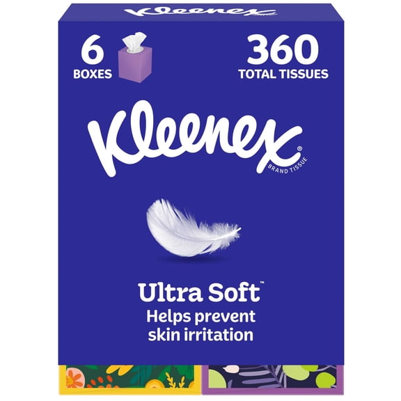 Kleenex Ultra Soft Facial Tissues, 6 Cube Boxes, 60 Tissues per Box, 3-Ply