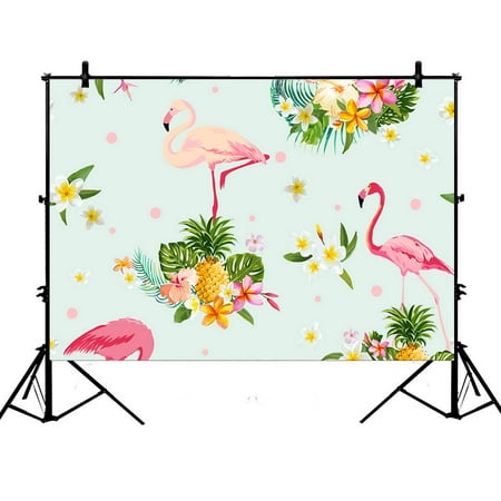 YKCG 7x5ft Flamingo Bird Palm Leaves Tropical Flower Pineapples Photography Backdrops Polyester Photography Props Studio Photo Booth
