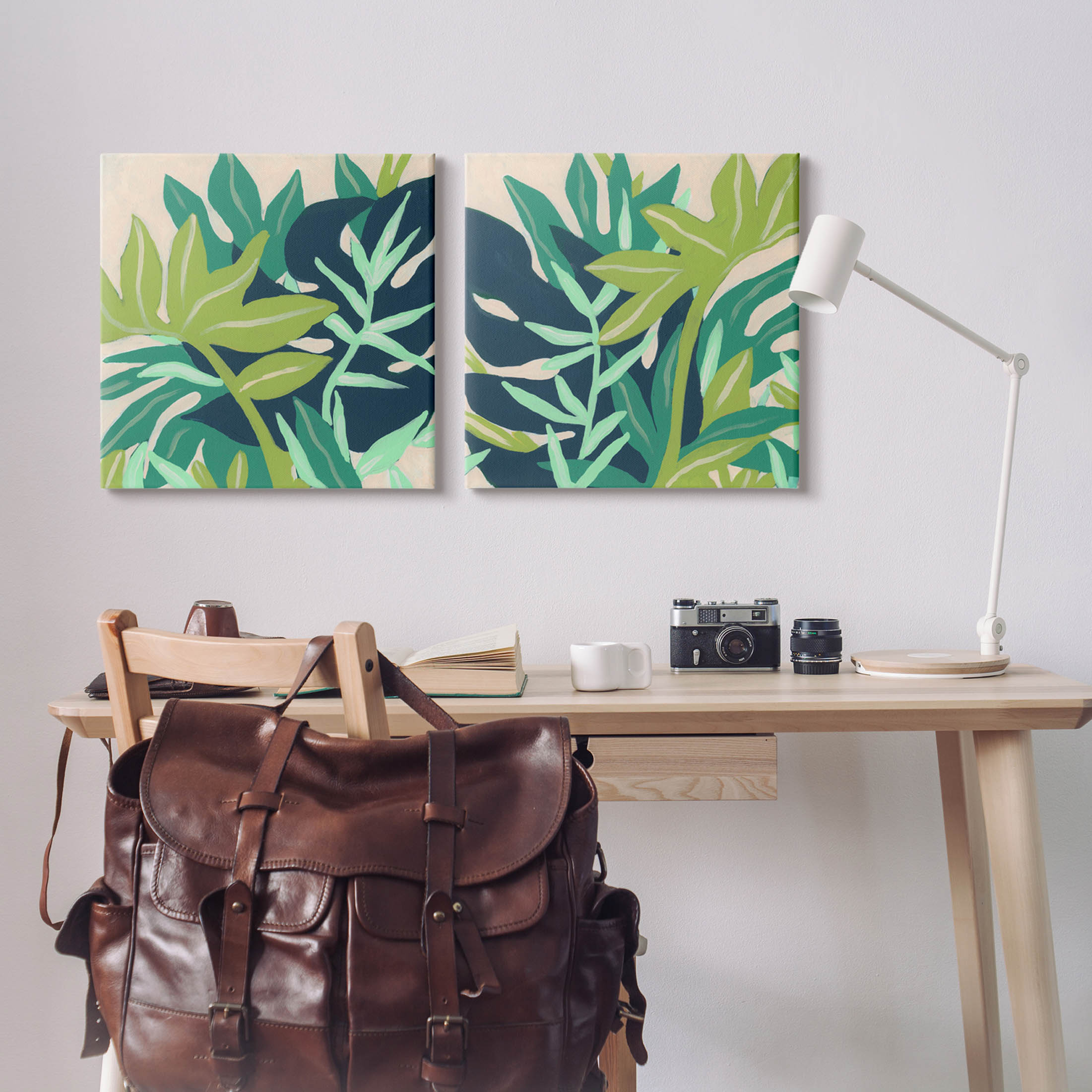 Stupell Industries Layered Tropical Botanical Leaves Graphic Art Gallery Wrapped Canvas Print Wall Art, Set of 2, Design by June Erica Vess