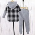 thumbnail image 3 of Kaprioy Boys Clothes Pants Sets Boys Long Sleeve Hooded Button Plaid Pullover Jacket Cardigan Pants Set for Kids Boys Clothes 3T 4T 5T 6T 7T Fall Winter Outfits, 3 of 5