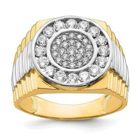 Primal Gold 10 Karat Yellow Gold with White Rhodium-plated Cubic Zirconia Men's Ring