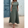 thumbnail image 4 of Women 2 Piece Outfits Skirt Set Summer Casual Cap Sleeve Crop Tops Maxi Dress Sets with Pockets Green S, 4 of 7