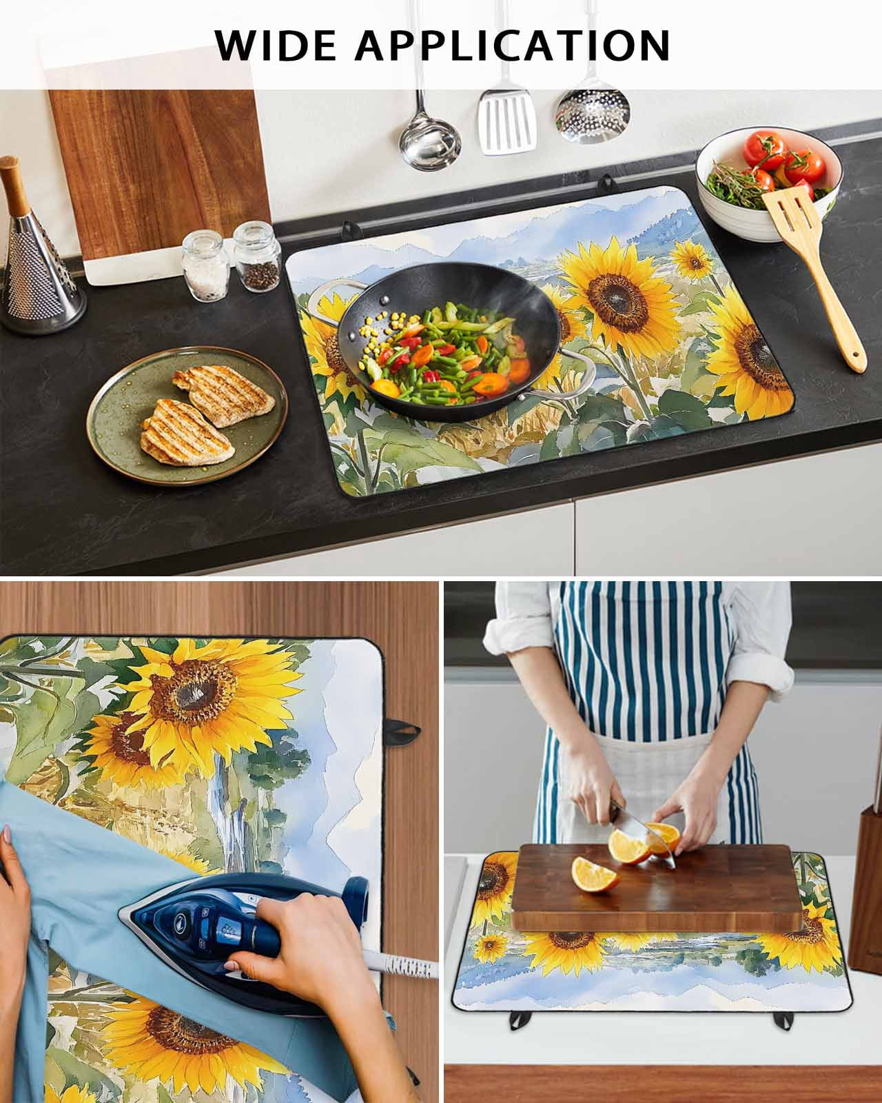 nqOlkjepod Large Induction Cooktop Protector Mat 24"x21", Summer Sunflower Stove Top Covers for Electric Stove, Spring Pastoral Retro Mountain Floral Stove Burner Cover Mats, Glass Top Stove Cover