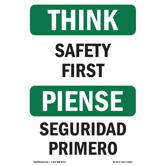 SignMission OS-TS-A-1824-L-11862 18 x 24 in. OSHA Think Sign - Bilingual
