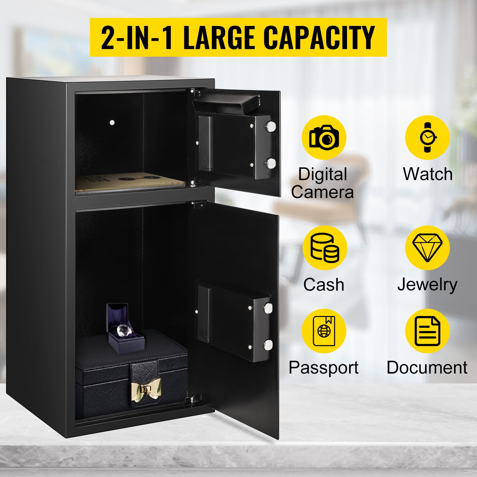 SKYSHALO Large Double Door Security Safe Box 2.6 Cubic Feet Steel Safe Box Strong Box with Digital Lock for Money Jewelry Black