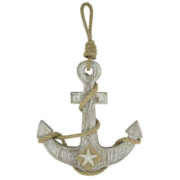 Wood Rope Anchor Decor, Brown & White, 13.5 x 8.5 Inches