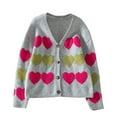 thumbnail image 2 of SYMOID Womens Gray Cardigan with Pink Green Heart Pattern - Soft Acrylic, Oversized V-Neck, Button Front, Casual Layerable for Everyday Wear (S/M/L/XL),Size XL, 2 of 9