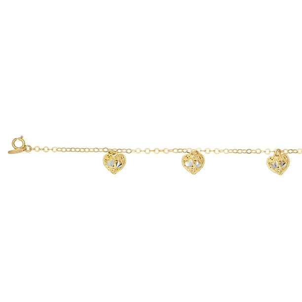 14k Yellow Gold Diamond Cut 5 Stationed Heart Element Link Bracelet 7 5 In Walmart Com