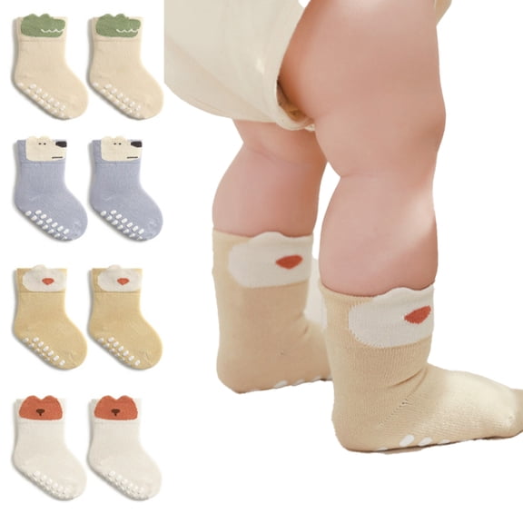 LYMAYTER 1 Pair ‌Baby Girls Boys Non-Skid Socks for 0-5Y Anti-Slip Grips for Toddlers Infants Cartoon Style