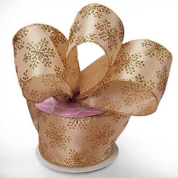 Gold Glitter Snowflake Satin Wired Ribbon - 2 1/2in. Width - 10 Yards (56168859)
