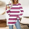 thumbnail image 2 of ZHYou Striped Loose Fit Tunic Tops for Women,Long Sleeve Casual Shirts Soft Comfort Oversized Blouses,Hot Pink,Size S, 2 of 5