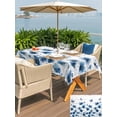 thumbnail image 5 of Outdoor Tablecloth with Umbrella Hole for Patio/Picnic/Party/Camping, Navy Blue Floral Waterproof Table Cloth Rectangle Table Cover Washable, Spring Flowers Butterflies Wooden (60"x 102"), 5 of 8