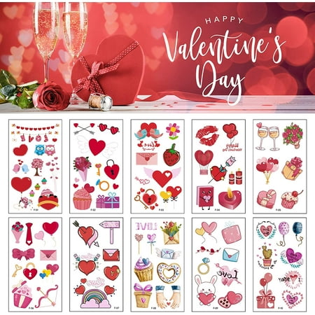 Valentine's Day Temporary Tattoos, 20 Sheets Love Couples Body Tattoo Stickers Love Heart