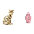 thumbnail image 1 of Escultura de gato de cerámica, figura decorativa, adorno de arte animal para chimenea y jarrón de con tapa para arreglos florales., 1 of 8