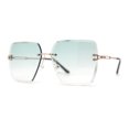 thumbnail image 3 of Womens Rimless Luxury Fashion Bevel Edge Rectangle Sunglasses Gold Green, 3 of 4