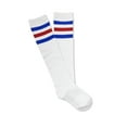thumbnail image 2 of Neon Nation Unisex Adult White Knee High Socks with Various Colored Stripes (Blue and Red Stripes), 2 of 5