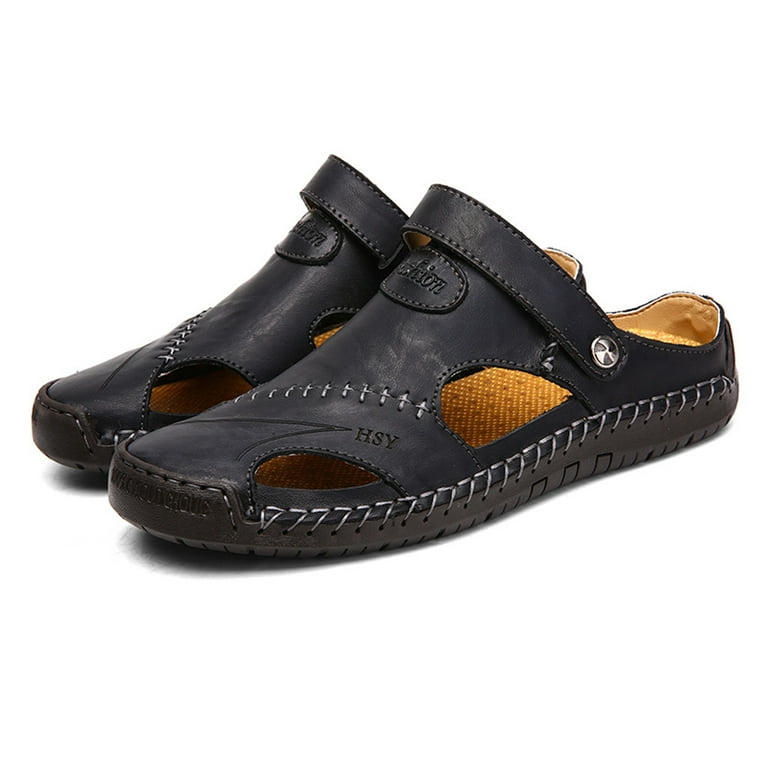 Fsqjgq Men's Leather Sandals, Size 12, Breathable, Casual